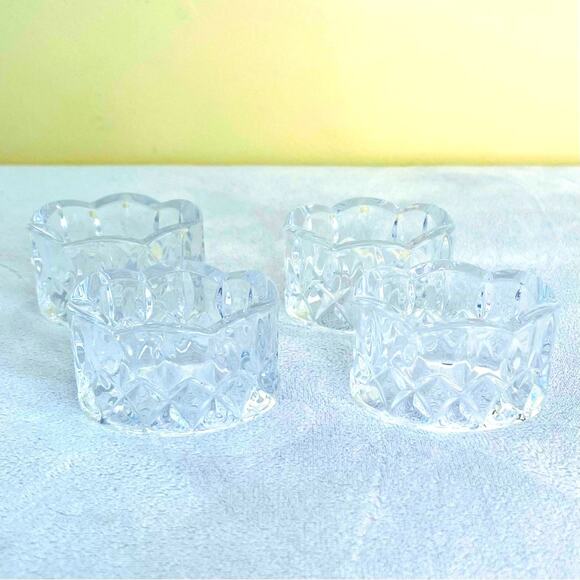 4 Vtg GORHAM Crystal "King Edward Crown" Napkin Rings Table Decor Diamond - Picture 1 of 7